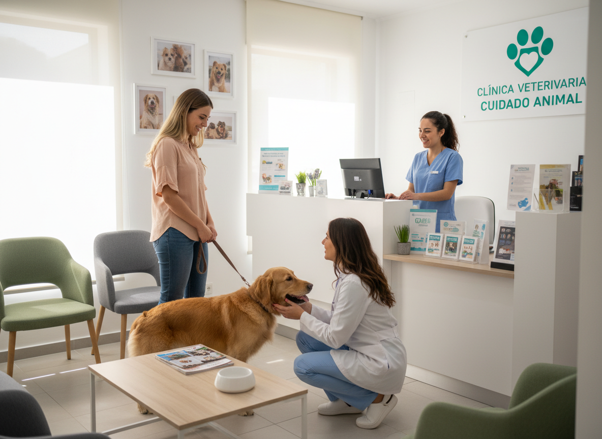 portada recibir un cliente en una clínica veterinaria